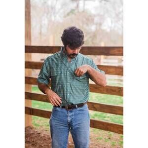 NEW FERRELL aztec pearl snap short sleeve shirt in green